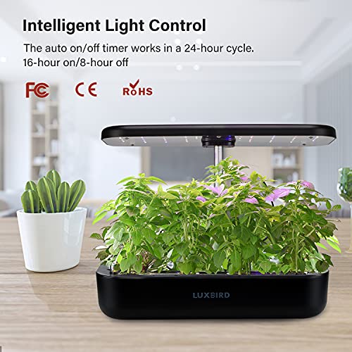 Luxbird Hydroponics Growing System, Indoor Herb Garden Starter Kit with LED Grow Light, Automatic Timer Smart Germination Kit for Kitchen Home Gardening, Height Adjustable (12 Pods)