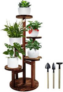 myuilor plant stand, wood corner plant shelf for indoor multiple plants, 5 tiered tall plant holder flower planter display rack for living room balcony outdoor patio garden