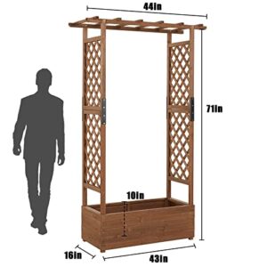 AMERLIFE Wood Planter with Trellis Raised Garden Bed 71 Inch Height 2 Side Trellis Privacy Fence, Flower Vine Climbing Planters Outdoor Indoor Patio Gardening