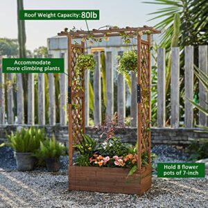 AMERLIFE Wood Planter with Trellis Raised Garden Bed 71 Inch Height 2 Side Trellis Privacy Fence, Flower Vine Climbing Planters Outdoor Indoor Patio Gardening