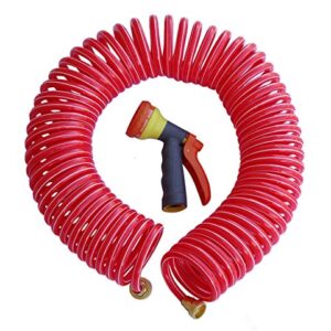 TABOR TOOLS Coil Garden Hose, 25 Feet Retractable Recoil Watering Hose with 8-Pattern Spray Nozzle, Corrosion Resistant 3/4 Inch Solid Brass Connectors, Lightweight and Durable. WK25A. (25 Feet)