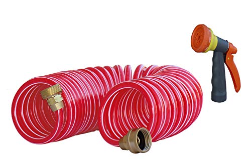 TABOR TOOLS Coil Garden Hose, 25 Feet Retractable Recoil Watering Hose with 8-Pattern Spray Nozzle, Corrosion Resistant 3/4 Inch Solid Brass Connectors, Lightweight and Durable. WK25A. (25 Feet)