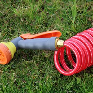 TABOR TOOLS Coil Garden Hose, 25 Feet Retractable Recoil Watering Hose with 8-Pattern Spray Nozzle, Corrosion Resistant 3/4 Inch Solid Brass Connectors, Lightweight and Durable. WK25A. (25 Feet)