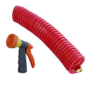 TABOR TOOLS Coil Garden Hose, 25 Feet Retractable Recoil Watering Hose with 8-Pattern Spray Nozzle, Corrosion Resistant 3/4 Inch Solid Brass Connectors, Lightweight and Durable. WK25A. (25 Feet)