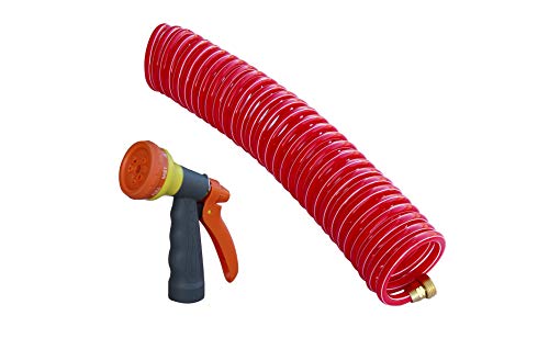 TABOR TOOLS Coil Garden Hose, 25 Feet Retractable Recoil Watering Hose with 8-Pattern Spray Nozzle, Corrosion Resistant 3/4 Inch Solid Brass Connectors, Lightweight and Durable. WK25A. (25 Feet)