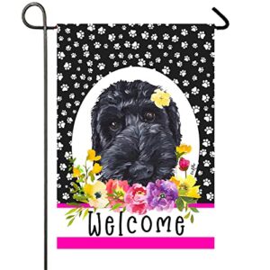 labradoodle black – best of breed paw prints garden flag