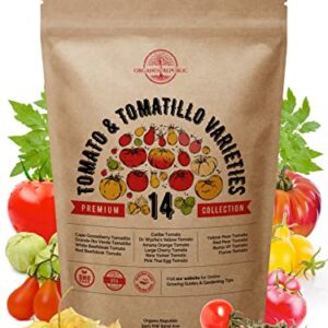 14 Rare Tomato & Tomatillo Garden Seeds Variety Pack for Planting Outdoors & Indoor Home Gardening 800+ Non-GMO Heirloom Tomato & Tomatillo Seeds: Beefsteak, Roma, Pear, Thai, Cherry Tomatoes & More