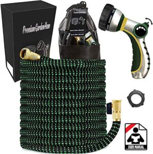 water hose heavy duty expandable hose – black green, triple layer, stronger triple latex core, heavy duty, thumb control spray nozzle 3/4 usa (75ft)