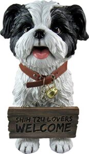 dwk front porch dog outdoor welcome sign decorative statue | cute dog welcome sign for front porch standing | decorative garden statues – shih tzu