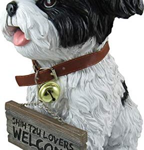 DWK Front Porch Dog Outdoor Welcome Sign Decorative Statue | Cute Dog Welcome Sign for Front Porch Standing | Decorative Garden Statues - Shih Tzu