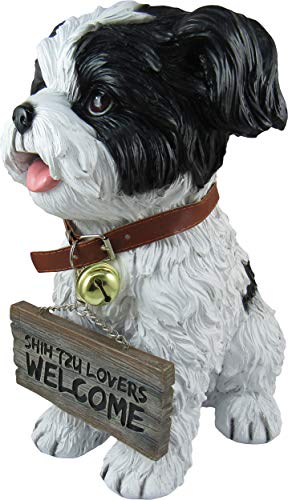 DWK Front Porch Dog Outdoor Welcome Sign Decorative Statue | Cute Dog Welcome Sign for Front Porch Standing | Decorative Garden Statues - Shih Tzu