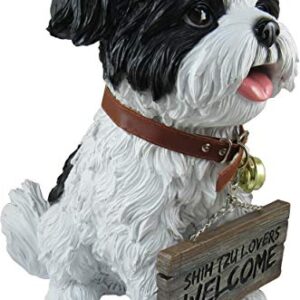 DWK Front Porch Dog Outdoor Welcome Sign Decorative Statue | Cute Dog Welcome Sign for Front Porch Standing | Decorative Garden Statues - Shih Tzu