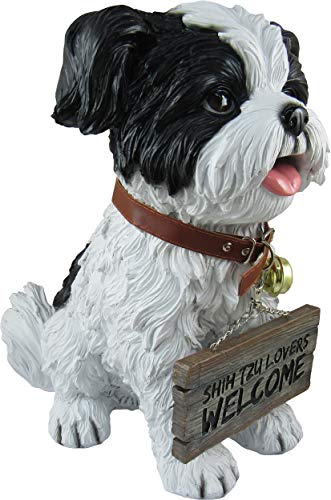 DWK Front Porch Dog Outdoor Welcome Sign Decorative Statue | Cute Dog Welcome Sign for Front Porch Standing | Decorative Garden Statues - Shih Tzu