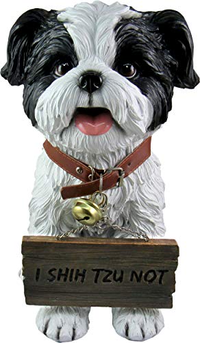 DWK Front Porch Dog Outdoor Welcome Sign Decorative Statue | Cute Dog Welcome Sign for Front Porch Standing | Decorative Garden Statues - Shih Tzu