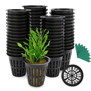 growneer 100 packs 2 inch garden slotted mesh net cups, heavy duty net pots with 50pcs plant labels, wide lip bucket basket for hydroponics