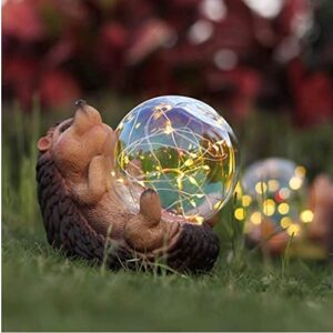 ouruola solar lights outdoor decorative hedgehog garden statues,garden decor patio backyard lawn decorations resin animals figurines,best gift yard art for adults and kids