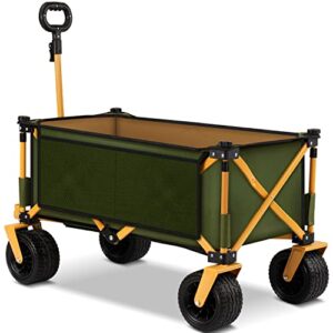 calanofin collapsible folding wagon cart utility 180l portable heavy duty garden cart with all-terrain beach wagon with big wheels for sand, side pockets & drink holders for shopping camping outdoors