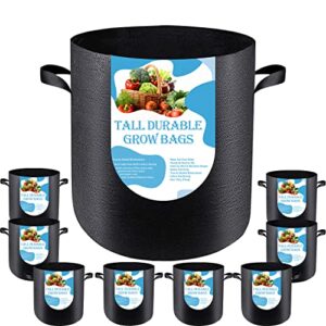 growpropel 7 us gallon 8 pack tall grow bags for vegetables, heavy duty nonwoven aeration fabric deep grow pots with handles