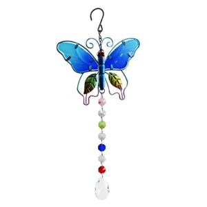 andiker crystal suncatchers hanging, stained glass butterfly crystal ball prisms ornament, rainbow maker home décor for windows chandelier home garden, gift for bird lovers (blue)