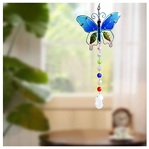 Andiker Crystal Suncatchers Hanging, Stained Glass Butterfly Crystal Ball Prisms Ornament, Rainbow Maker Home Décor for Windows Chandelier Home Garden, Gift for Bird Lovers (Blue)