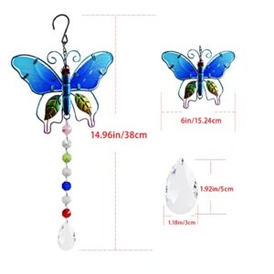 Andiker Crystal Suncatchers Hanging, Stained Glass Butterfly Crystal Ball Prisms Ornament, Rainbow Maker Home Décor for Windows Chandelier Home Garden, Gift for Bird Lovers (Blue)