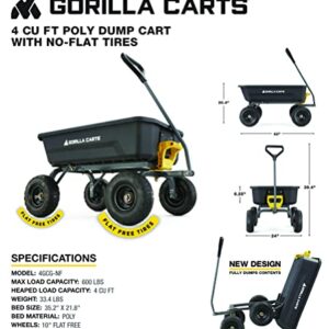 Gorilla Carts 4GCG-NF 4 Cu. Ft. Poly Garden Dump Cart with No-Flat Tires, Black (Amazon Exclusive)