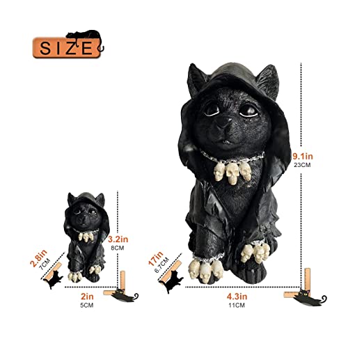 QZFSL Black Cat Sculpture Gargoyle Figurine Magic Hat Kitten for Cute Halloween Decor & Garden Statues Gnome As Patio Statue Lawn Yard Art Decoration Housewarming Garden