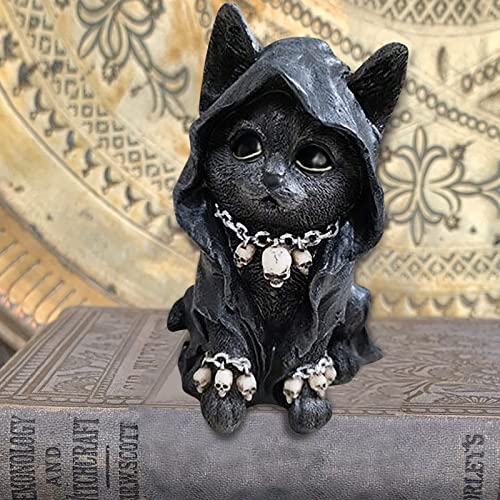 QZFSL Black Cat Sculpture Gargoyle Figurine Magic Hat Kitten for Cute Halloween Decor & Garden Statues Gnome As Patio Statue Lawn Yard Art Decoration Housewarming Garden