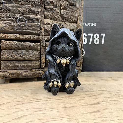 QZFSL Black Cat Sculpture Gargoyle Figurine Magic Hat Kitten for Cute Halloween Decor & Garden Statues Gnome As Patio Statue Lawn Yard Art Decoration Housewarming Garden