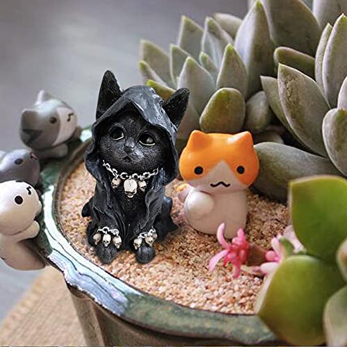 QZFSL Black Cat Sculpture Gargoyle Figurine Magic Hat Kitten for Cute Halloween Decor & Garden Statues Gnome As Patio Statue Lawn Yard Art Decoration Housewarming Garden