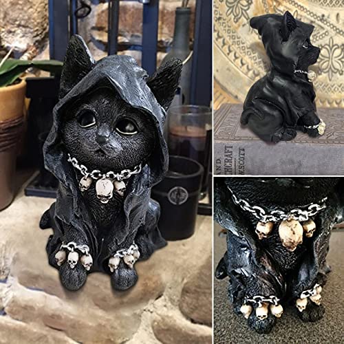 QZFSL Black Cat Sculpture Gargoyle Figurine Magic Hat Kitten for Cute Halloween Decor & Garden Statues Gnome As Patio Statue Lawn Yard Art Decoration Housewarming Garden