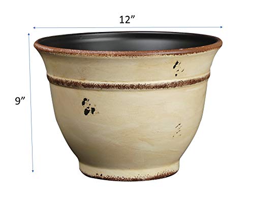 Classic Home & Garden 10512D 532R 12" Alena Planter, Vintage Ivory Enamel