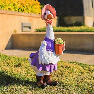 hosnner garden duck statue decoration – resin funny female duck garden figurines for outdoor patio, lawn, yard art decoration winter garden gifts 13.98×9.06×5.51 inch