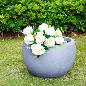 Kante 12" D Lightweight Concrete Outdoor Round Bowl Planter, Outdoor/Indoor Large Planters Pots with Drainage Hole for Garden Patio Balcony Deck Living Room, Slate Gray