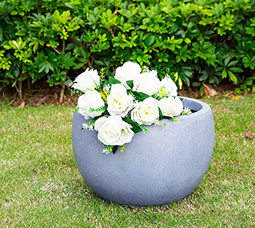 Kante 12" D Lightweight Concrete Outdoor Round Bowl Planter, Outdoor/Indoor Large Planters Pots with Drainage Hole for Garden Patio Balcony Deck Living Room, Slate Gray