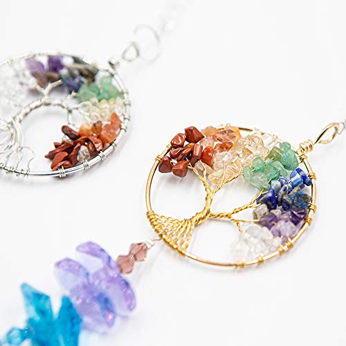 2 Packs Hanging Crystals Suncatcher - Life Tree Crystal Pendant Rainbow Crystal Ornament Crystal Ball Prism Chakra Crystals for Window, Garden, Home Decoration