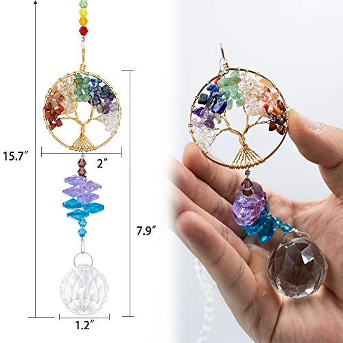 2 Packs Hanging Crystals Suncatcher - Life Tree Crystal Pendant Rainbow Crystal Ornament Crystal Ball Prism Chakra Crystals for Window, Garden, Home Decoration