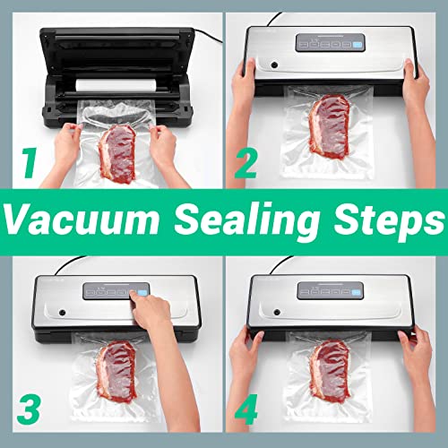 Food Sealer Vacuum Sealer Machine 10-In-1 with Full Starter Kit Built-in Cutter and Bag Storage(Up to 20ft), INKBIRD Moist/Dry/Pulse/Canister/Seal Food Vacuum Sealer Machine with Sealer Bag*5 (8"*11.8") and Bag Roll*1 (11"*118"), Sealing Strip & Foam Gask