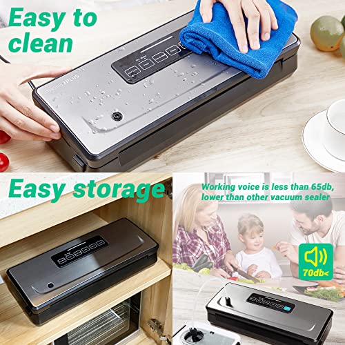 Food Sealer Vacuum Sealer Machine 10-In-1 with Full Starter Kit Built-in Cutter and Bag Storage(Up to 20ft), INKBIRD Moist/Dry/Pulse/Canister/Seal Food Vacuum Sealer Machine with Sealer Bag*5 (8"*11.8") and Bag Roll*1 (11"*118"), Sealing Strip & Foam Gask