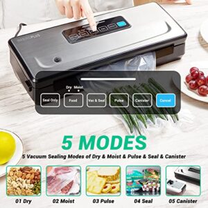 Food Sealer Vacuum Sealer Machine 10-In-1 with Full Starter Kit Built-in Cutter and Bag Storage(Up to 20ft), INKBIRD Moist/Dry/Pulse/Canister/Seal Food Vacuum Sealer Machine with Sealer Bag*5 (8"*11.8") and Bag Roll*1 (11"*118"), Sealing Strip & Foam Gask