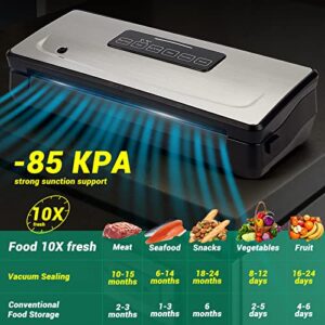 Food Sealer Vacuum Sealer Machine 10-In-1 with Full Starter Kit Built-in Cutter and Bag Storage(Up to 20ft), INKBIRD Moist/Dry/Pulse/Canister/Seal Food Vacuum Sealer Machine with Sealer Bag*5 (8"*11.8") and Bag Roll*1 (11"*118"), Sealing Strip & Foam Gask