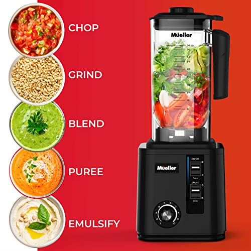 Mueller DuraBlend, 10-Speed 3.0hp Professional Series Blender - Pulse Mode and Ice Crushing Powerful Motor, Smoothie Blender, 74 Oz, 6 Stainless Steel Blades, Blend, Chop, Grind, with Smoothie Bottle