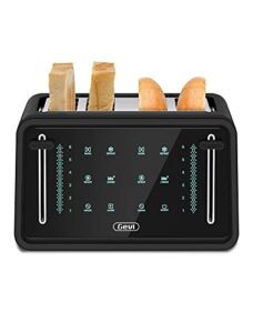 gevi toaster 4 slice,led display touchscreen bagel toaster with dual control panels of bagel/reheat/defrost/cancel/toasting one slice/longer function,6 shade setting