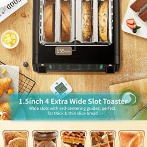 Gevi Toaster 4 Slice,Led Display Touchscreen Bagel Toaster with Dual Control Panels of Bagel/Reheat/Defrost/Cancel/Toasting One Slice/Longer Function,6 Shade Setting