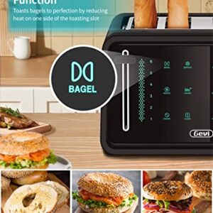 Gevi Toaster 4 Slice,Led Display Touchscreen Bagel Toaster with Dual Control Panels of Bagel/Reheat/Defrost/Cancel/Toasting One Slice/Longer Function,6 Shade Setting