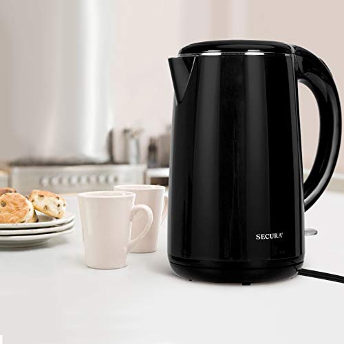 Secura SWK-1701DB The Original Stainless Steel Double Wall Electric Water Kettle 1.8 Quart, Black Onyx