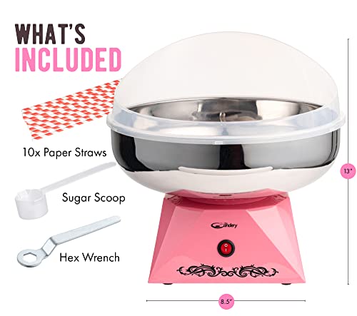 Cotton Candy Machine with Stainless Steel Bowl 2.0 - Cotton Candy Maker, 10 Cones & Sugar Scoop - Nostalgic Household Cotton Candy Machine for Kids, Birthday Party - Use with Floss Sugar, Hard Candy- By The Candery