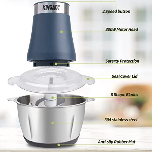 Electric Food Processor & Vegetable Chopper, 8-Cup Blender Grinder for Meat, Vegetables, Onion, Garlic, with 2L Stainless Steel Bowl and 4 Sharp Blades for Slicing, Shredding, Mincing, and Puree, 300W