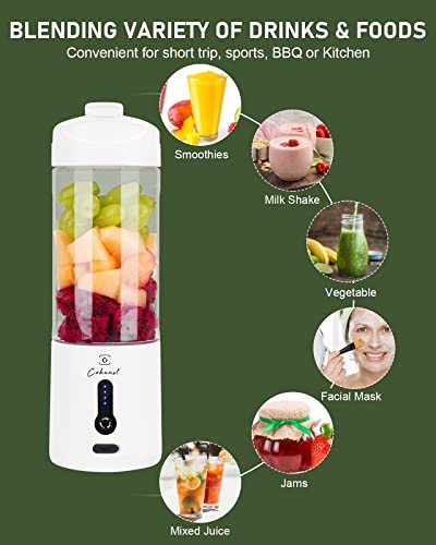 COKUNST Portable Blender for Shakes and Smoothies, 18 Oz Type-C USB Rechargeable Personal Blender, Powerful Mini Juice Blender with 6 Blades Ice Tray and Cleaning Brush for Travel Sports Kitchen