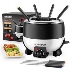 homaider electric fondue pot for chocolate and cheese – fondue set includes 8 dipping forks, a high power 800 watt fondue melting pot and automatic thermostat with temperature control